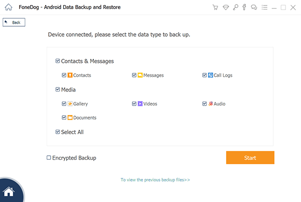 コンピュータとAndroidまたはiPhone間でWeChatファイルを転送するFoneDog Android Backup Select Data Type