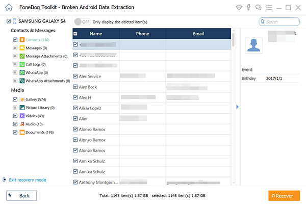 Samsung OEM ロック解除を実行する前に、復元するファイルを選択してください