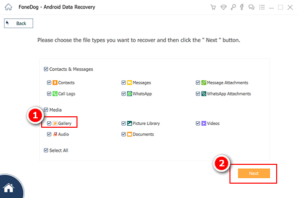 FoneDog Android Data RecoveryでSDから写真を回復 - ギャラリーを選択