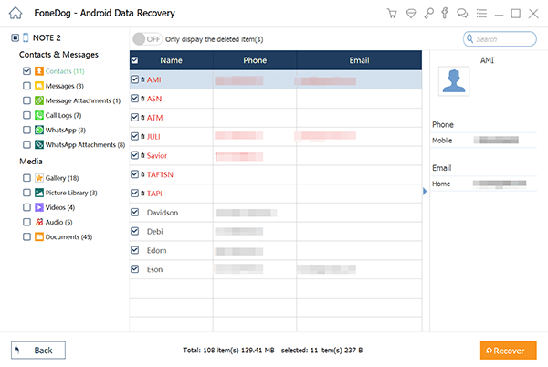 AndroidでXNUMX年前のGoogle連絡先を復元する最良の方法：FoneDog Android Data Recovery