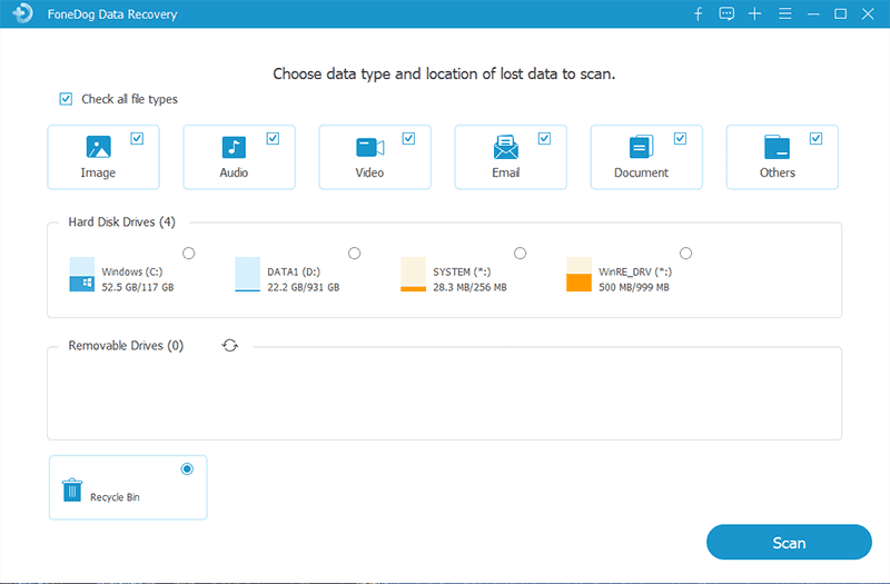 Select the Data Type and the Storage Device