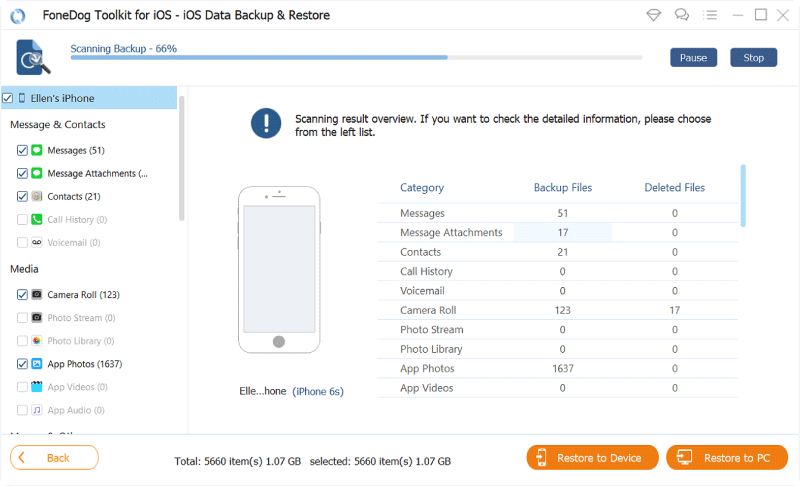 Windows 10 FoneDogスキャンバックアップでiPhoneファイルにアクセスする