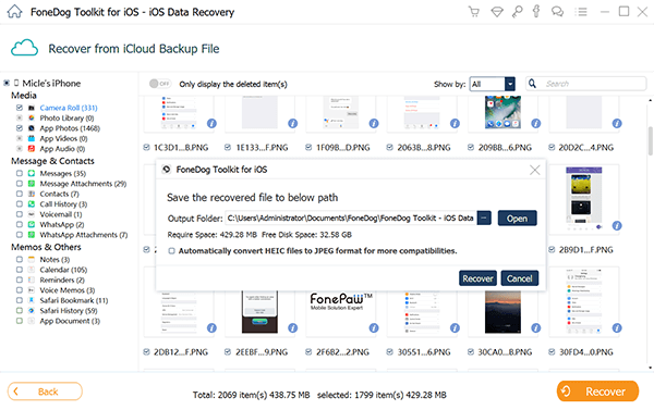 iCloud写真にアクセス：FoneDog iOSデータ復元 - 復元