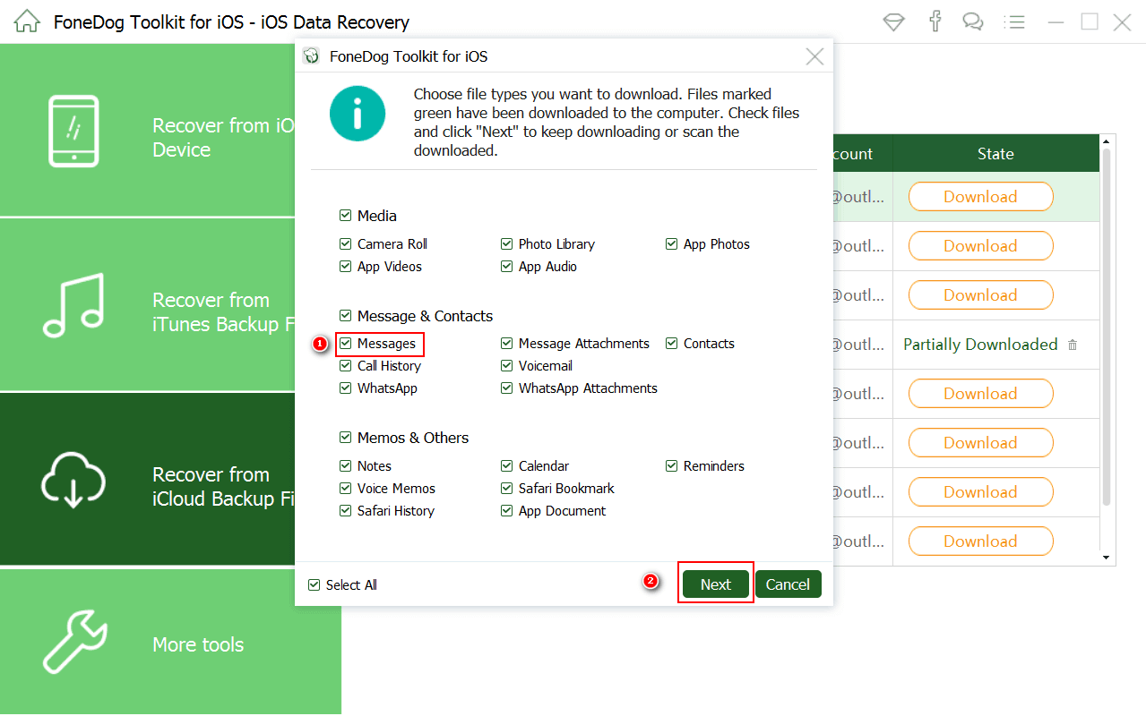 Icloudメッセージを選択