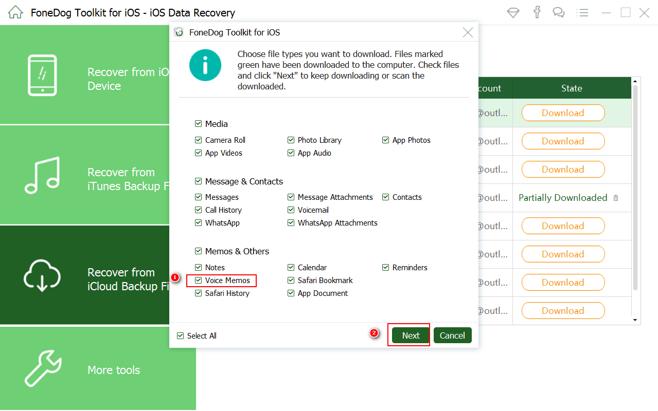 Icloudボイスメモを選択