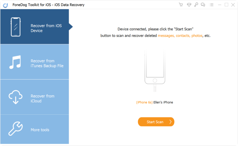 FoneDog iOSデータ復旧を起動し、iOSデバイスを接続します