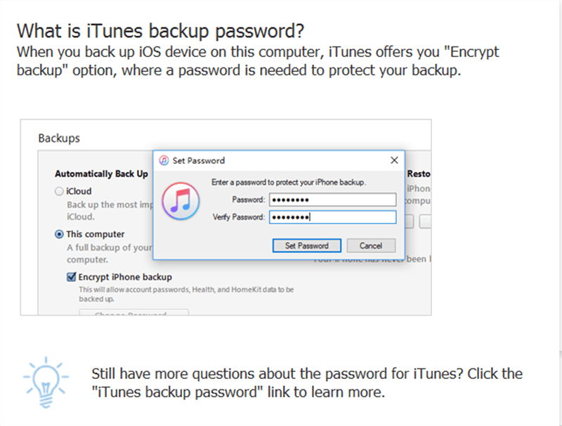 iPhoneバックアップを保護するためのバックアップパスワードの設定
