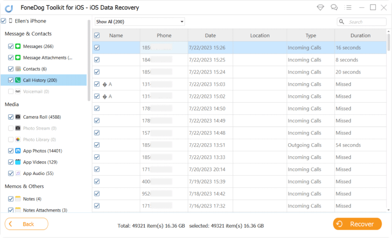 FoneDog iOSデータ復元を使用して、バックアップなしでiPhone上の削除された通話履歴を復元します