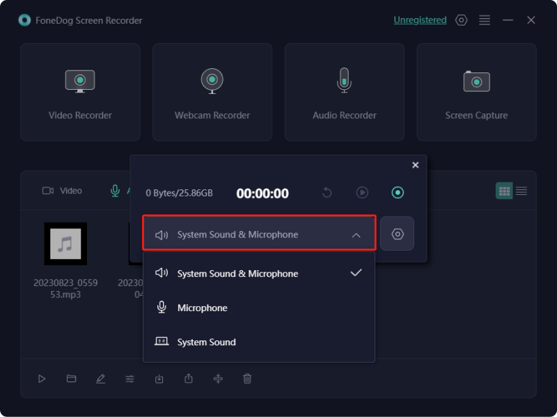 音声付きWindows 10画面を録画 - FoneDog Screen Recorder: 音声設定