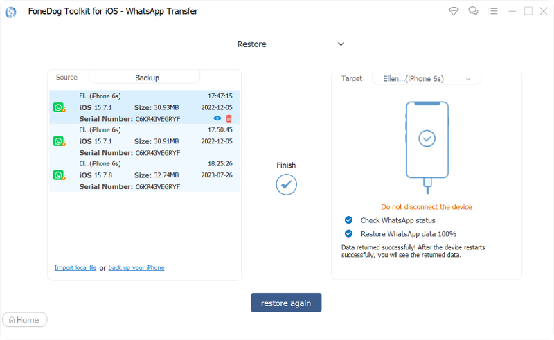 WhatsAppデータをコンピューターからiPhoneに復元する