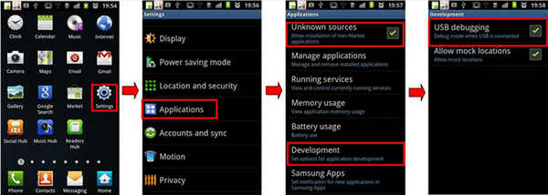 Android 2.3以前：USBデバッグを有効にする