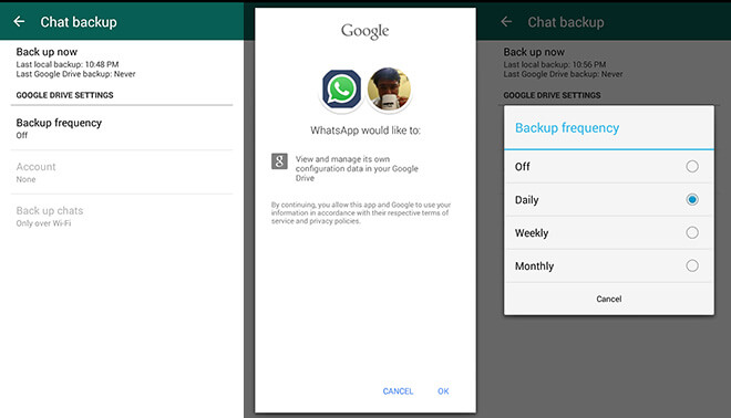 WhatsAppメッセージをGoogleドライブにバックアップ