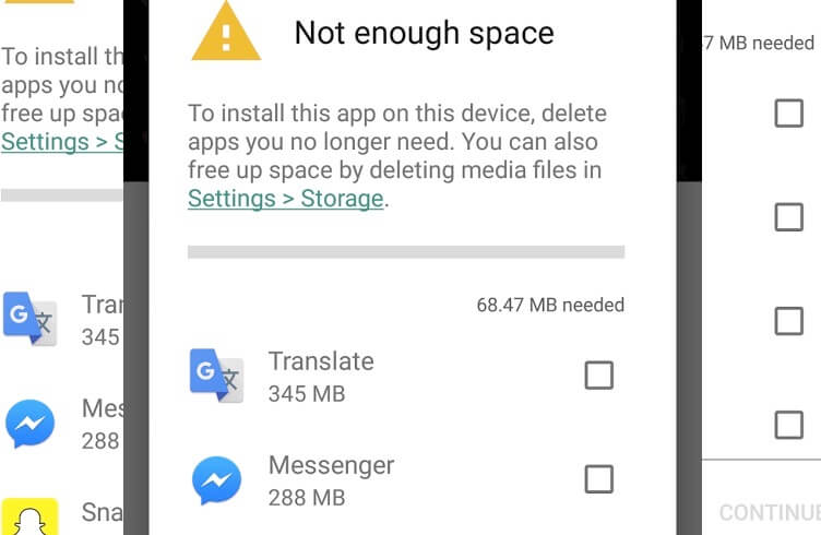 Google Playのエラーを修正927十分なスペース