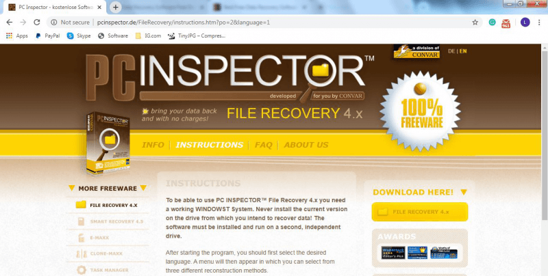 PC Inspector File Recovery公式Webサイト