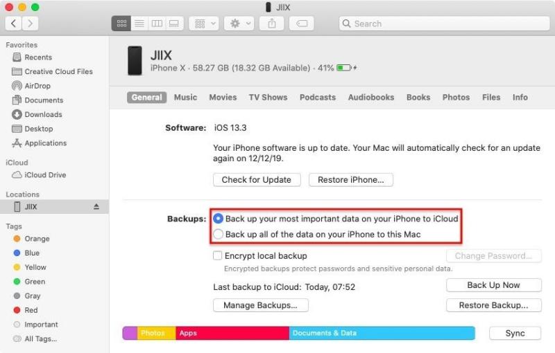 iPhoneをコンピュータ上のiCloudにバックアップする