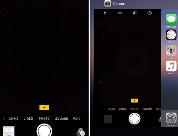 黒い画面のカメラのiphone
