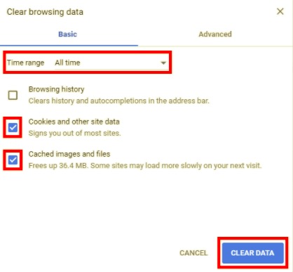 ChromeのキャッシュとCookieをクリアする