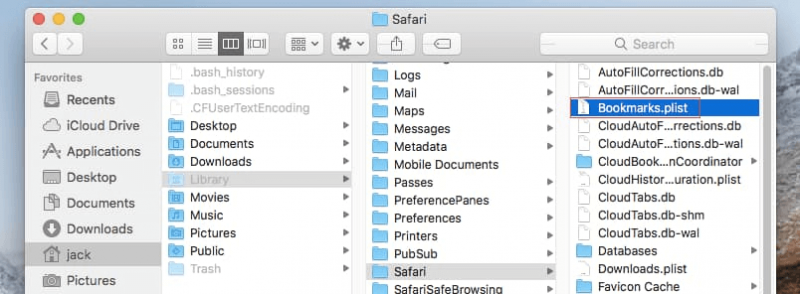 MacでTimeMachineを使用してSafariブックマークを復元する