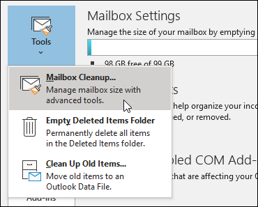 OutlookPSTが見つからない問題を修正するにはメールボックスのサイズを参照してください