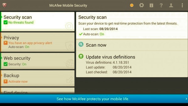Androidウイルス除去ツール-McAfeeMobile Security
