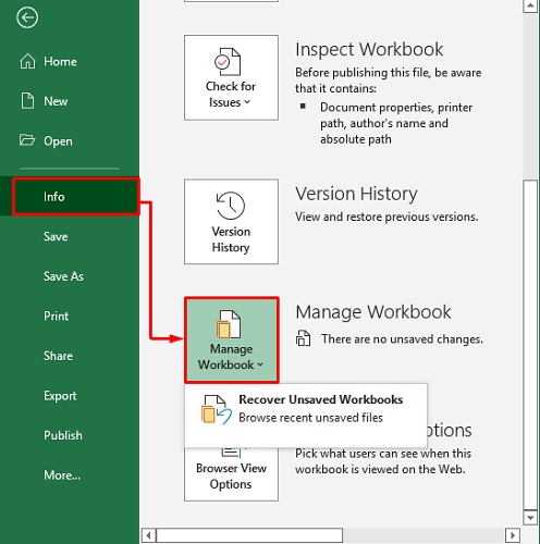 「ワークブックの管理」を使用して以前のバージョンの Excel ファイルを回復する