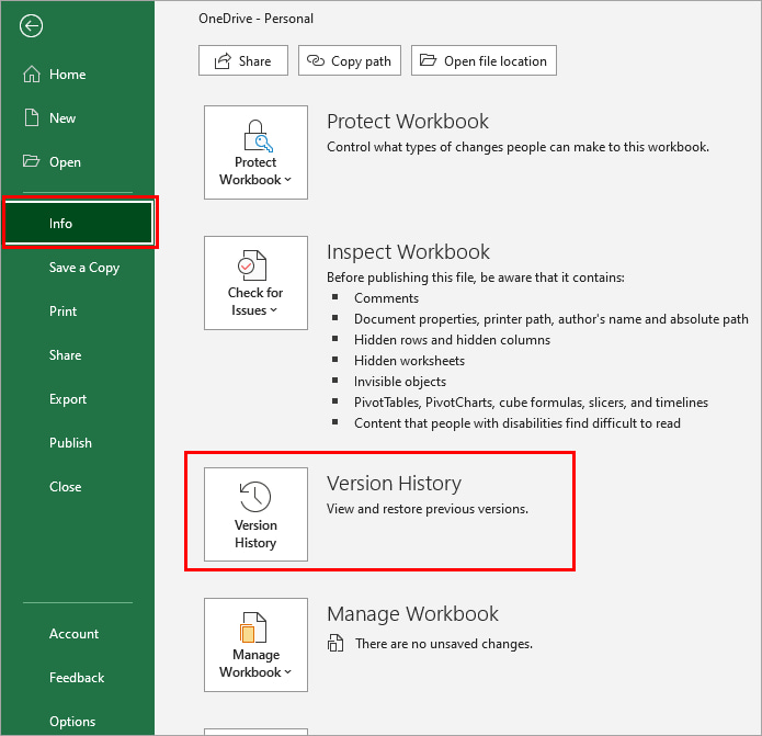 Excel のバージョン履歴を使用して Excel ファイルの以前のバージョンを回復する