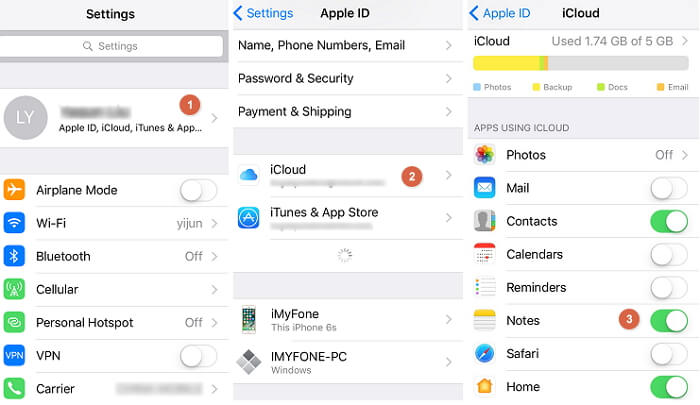 iPhoneからPCに連絡先を転送するにはiCloud設定をオンにします