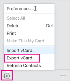 iCloud エクスポート vCard