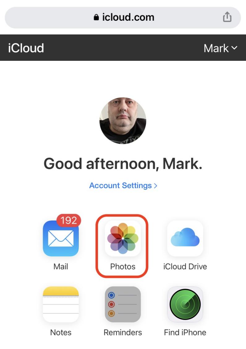 Web ブラウザで iCloud.com にアクセスして iCloud 写真にアクセスする