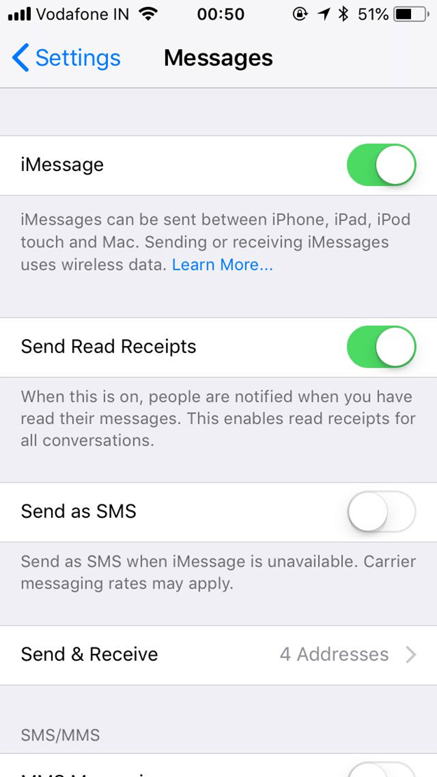 iMessageが有効になっていることを確認する