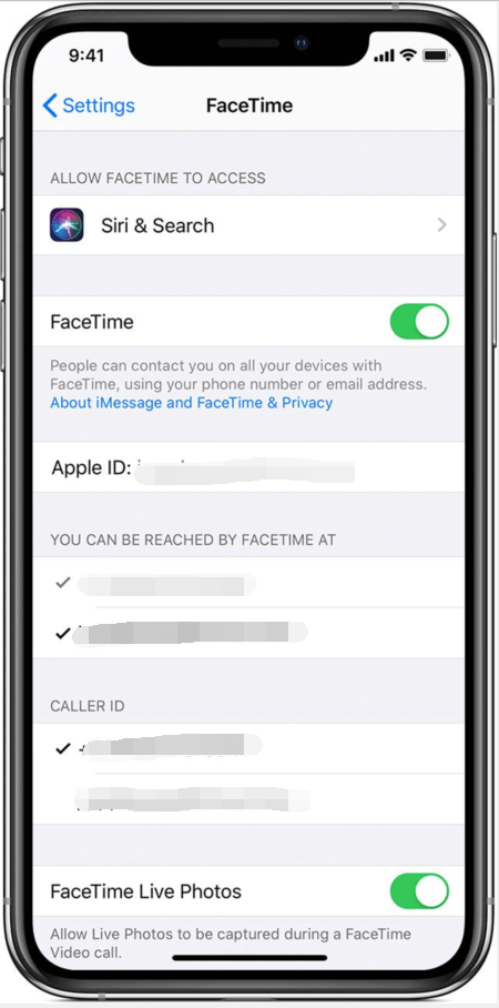 iMessage FaceTimeを有効にする