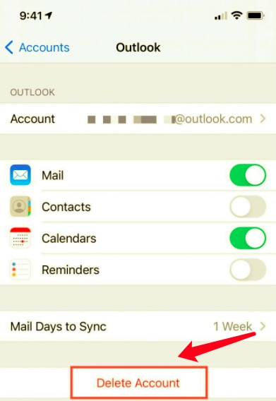 Outlookアカウントを削除し、再設定して、iPhoneでOutlookが機能しない問題を解決します