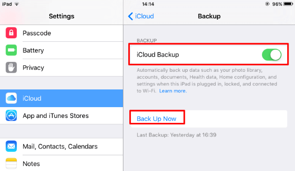 古いiPadデータをiCloudにバックアップする