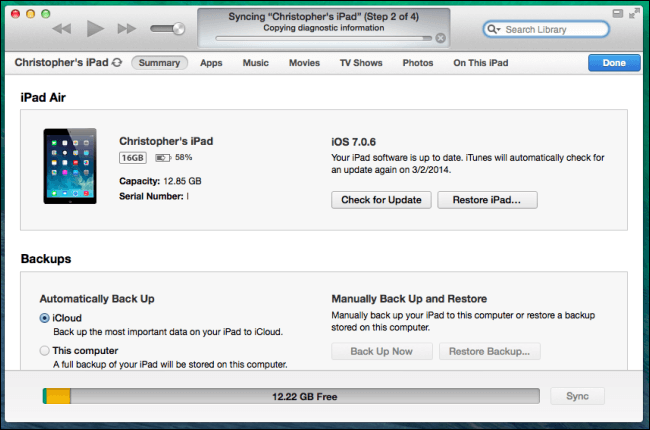 iTunesを使用してiPadから新しいiPadにデータを転送する