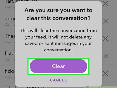 Snapchatの会話メッセージを消去する