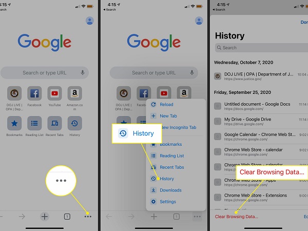 PhoneChromeを使用してiPhoneの検索履歴を消去する