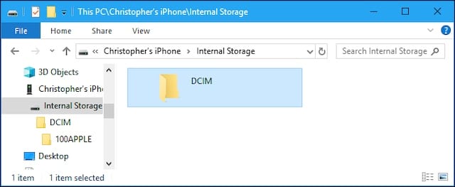 コンピュータ上の iPhone DCIM フォルダ
