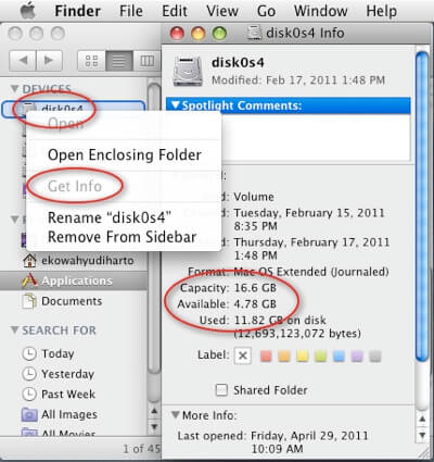 使用可能なディスク容量を確認するMac OS Finder