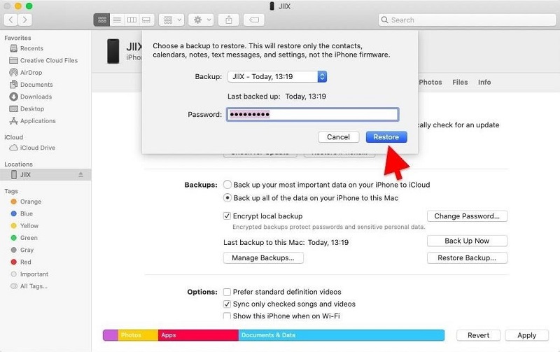 Mac の Finder バックアップを使用して iPhone で最近削除した写真を取得する