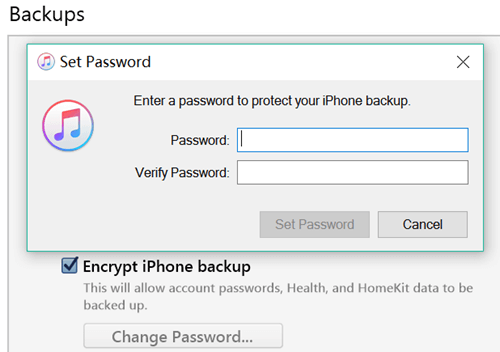 iTunesのバックアップパスワードを設定するiTunesのパスワード