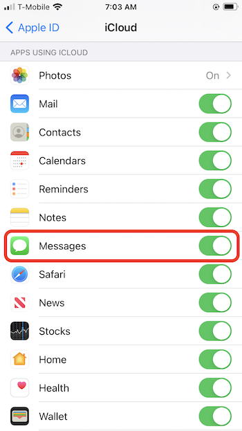 iCloud 経由で iMessage を同期する