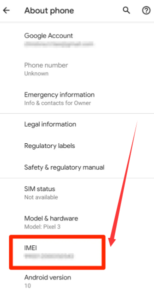 設定アプリから IMEI 番号を見つけて、キャリアのロックを解除 Android Phone