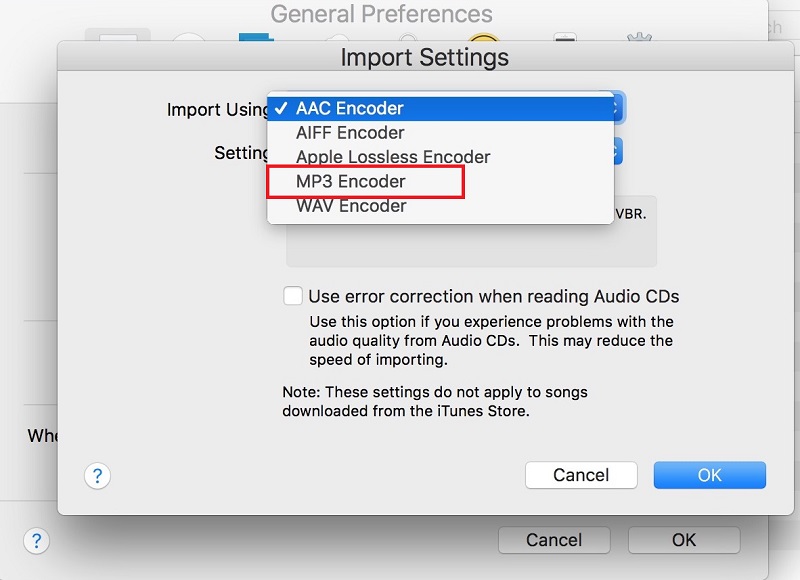 Macでインポートを使用してMP3を選択します
