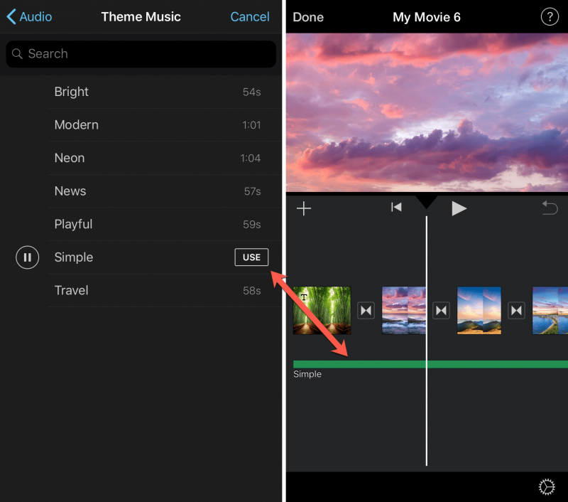 iMovieを使用してiOSデバイスのビデオアプリに音楽を追加する