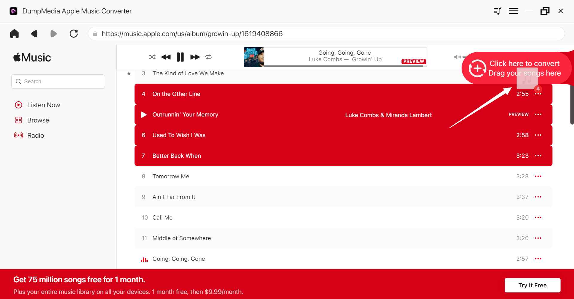 最高の Apple Music コンバータ ソフトウェア: DumpMedia Apple Music Converter - ファイルの追加