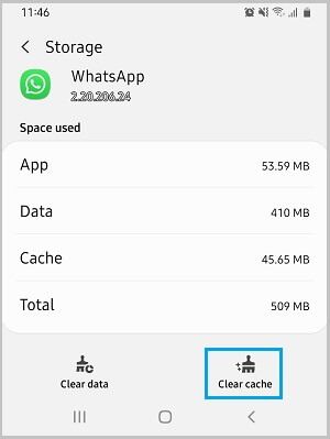 WhatsAppステータスが表示されないのを修正するためにアプリケーションキャッシュをクリアする