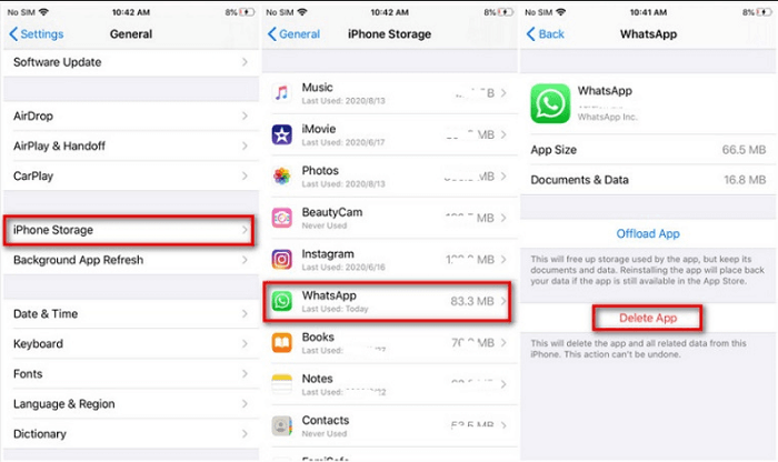 iPhoneの設定を使用してiPhoneのWhatsAppキャッシュをクリアする方法