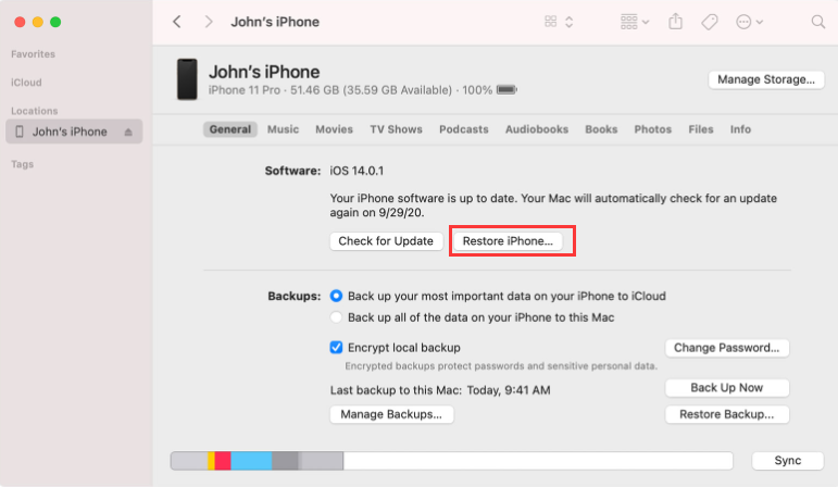 iTunesを使用してiCloudパスワードなしでiPhoneを復元する