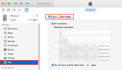iTunes を使用して iPhone から Mac にカレンダーを転送する