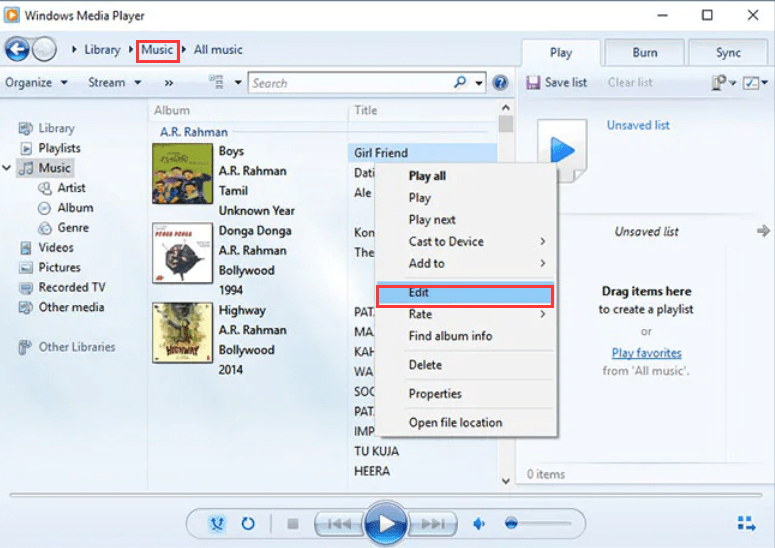 Windows Media Player を使用して MP3 Windows 10 を編集する
